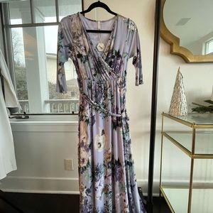 Pink Blush floral sash tie maternity wrap dress